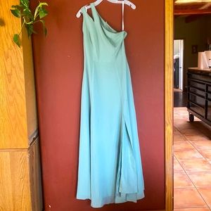 David’s Bridal Chiffon One Shoulder Cutout Bridesmaid Dress, Dusty Sage, Size 6